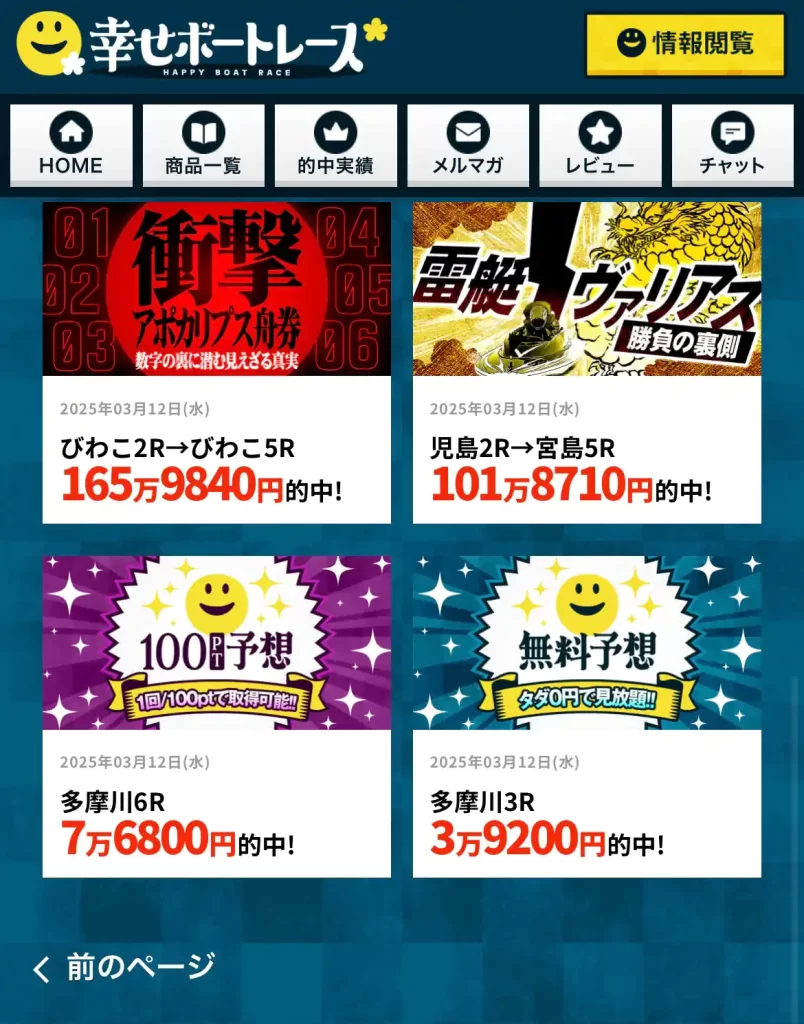 競艇予想サイト「幸せボートレース」の的中実績