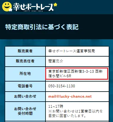 幸せボートレース　特商法ページ
