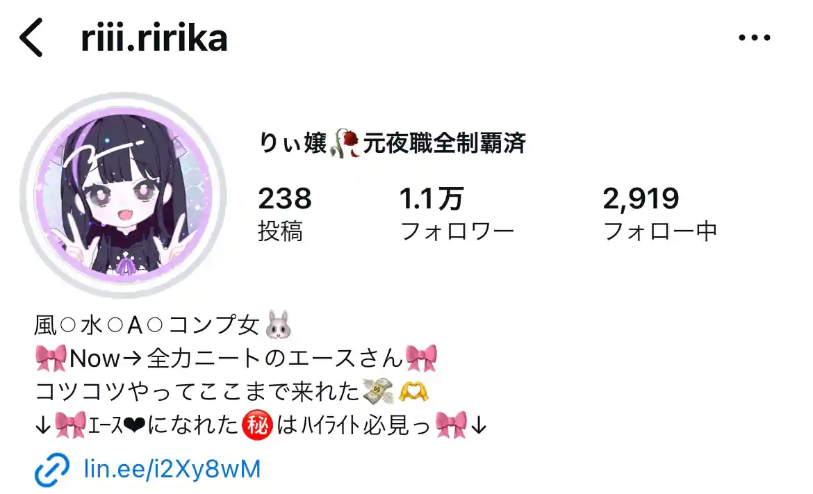 競艇インフルエンサー「りぃ嬢🥀元夜職全制覇済」のインスタ