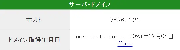 競艇予想サイト「NEXT BOAT RACE(ネクストボートレース)」クレジットカードのドメイン取得日
